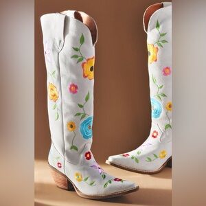 Viral Dan Post Ladies Flower Power White Suede Tall Western Boots DI277-WH Sz9
